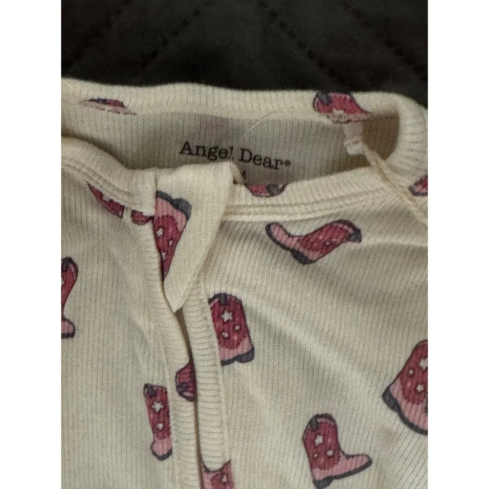 Angel Dear Baby Girls Pink Cowboy Boot Print Footie Sleeper 6-9M Cream Western